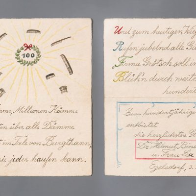 100-jähriges Jubiläum - Glückwunschschreiben mit Gedicht (Seiten 1 und 4)